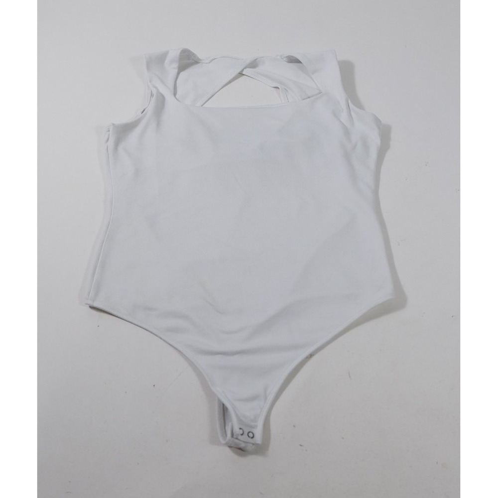 Hollister Bodysuit Womens L White Square Neck Crisscross Back Sleeveless Stretch